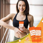300 Pcs 60 Pack Body Wipes for Adults Bathing No Rinse Individually Wrapped Shower Wipes Washcloth with Aloe Cleansing Body Wash Cloths Disposable Bulk Deodorant Homeless(Orange Background)