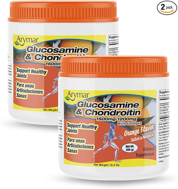 Arymar Glucosamine Chandroitin Powder (1500mg/1200mg) - Joint Health Support Supplement - Helps Maintain Mobility & Flexibility - High Absorption Formula - 300g (10.5 oz) (2, 20.3)