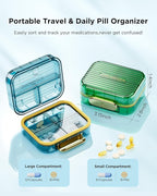 Small Pill Box, Travel Pill Case, Acedada Daily Pill Container for Purse Pocket, Moistureproof 7 Compartments Pill Holder, Stylish Portable Medicine Vitamin Organizer for Supplements Fish Oils, Blue