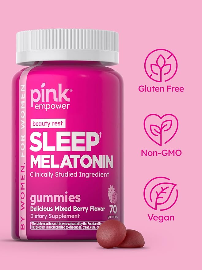 PINK Melatonin Gummies 10mg | Max Potency | Mixed Berry Flavor | Vegan, Non-GMO & Gluten Free Supplement