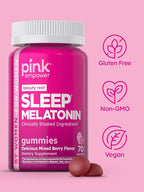 PINK Melatonin Gummies 10mg | Max Potency | Mixed Berry Flavor | Vegan, Non-GMO & Gluten Free Supplement