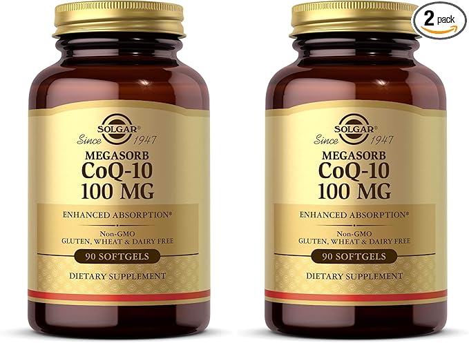Solgar Megasorb CoQ-10 100 mg, 90 Softgels - Supports Healthy Aging - Coenzyme Q10 Supplement - Enhanced Absorption - Non-GMO, Gluten Free, Dairy Free - 90 Servings, (Pack of 2)