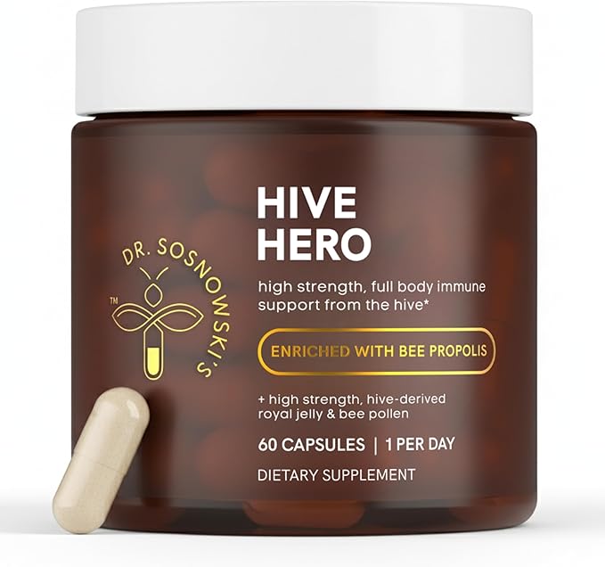 Dr Sosnowski's Hive Hero – Propolis, Royal Jelly & Bee Pollen Supplement – Triple Hive Action for Daily Wellness – 60 Vegetable Capsules