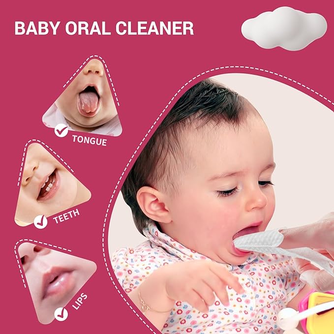 60 Counts Baby Tongue Cleaner and Oral Teeth Finger Toothbrush, Mouth and Gum Dry Wipes,for Newborn,0-24 Months Infants,Toddlers