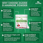Zazzee D-Mannose Powder Plus, 2000 mg, 120 Servings, Plus 5 Billion CFU Probiotics and Pure Cranberry Juice Extract, Certified Kosher, Free Scoop, 11.94 oz, Urinary Tract Support, Non-GMO
