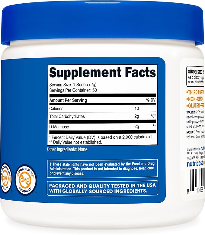 Nutricost D-Mannose Powder 100 Grams (50 Servings) - Non-GMO and Gluten Free