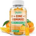 Vitamin C + D3 + Zinc Gummies for Adults, Immune Support Supplement with Elderberry, Echinacea & Mullein Leaf - Antioxidant Support, Sugar Free, Orange Flavor, 60 Count