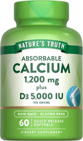 Nature's Truth Calcium 1200mg with Vitamin D3 5000 IU | 60 Softgels | from Calcium Carbonate | Non-GMO & Gluten Free Supplement