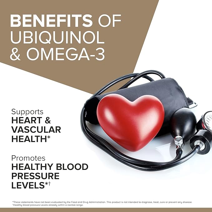 Qunol Plus Ubiquinol Coq10 200mg with Omega 3 250mg Extra Strength Antioxidant (Bovine Version), 90 Count