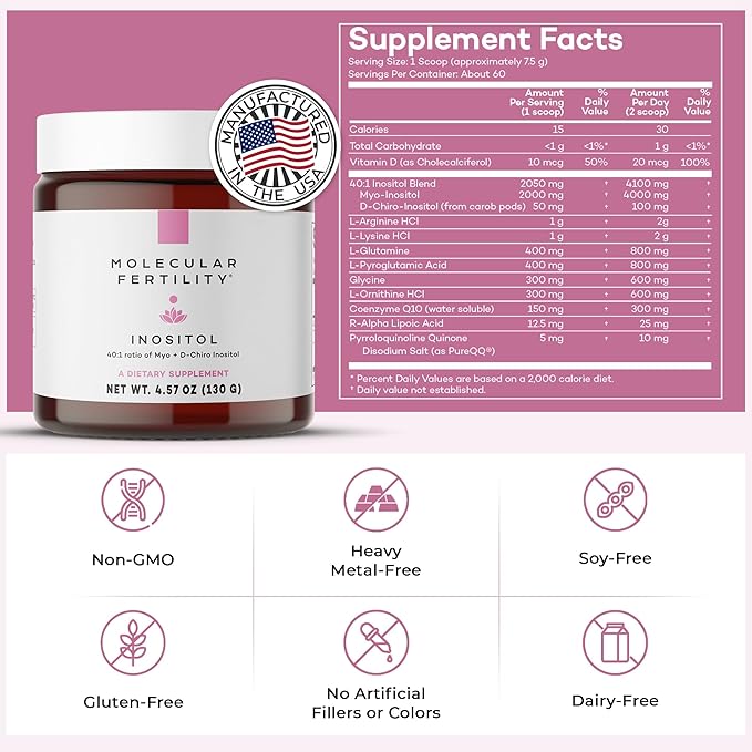 Myo-Inositol & D-Chiro Inositol Powder - Fertility Supplement for Women & Men - 40:1 Ratio, Hormone Balance, Reproductive Support, Glucose Metabolism - Unflavored - 30 Day Supply