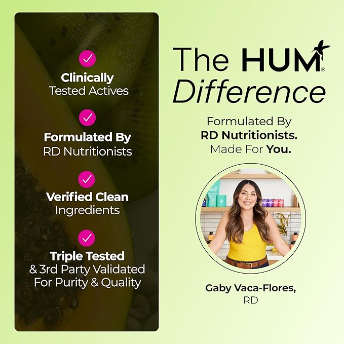 HUM Flatter Me Fiber Supplement for Women & Men, Prebiotics & Digestive Enzymes to Support Weight & Bloating, Digestive & Gut Health, Fiber Powder Drink Mix, Strawberry Lemon - 10 Servings