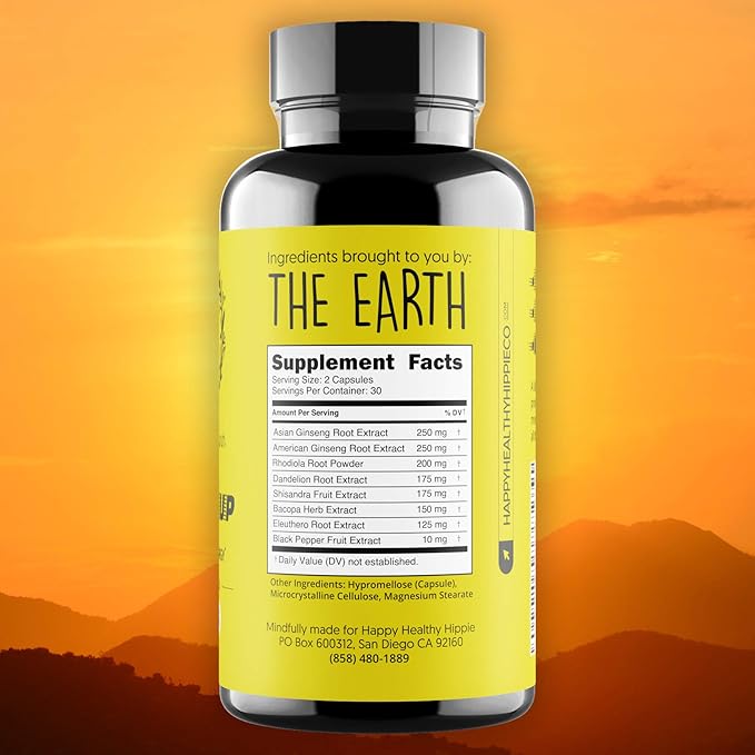 Natural Energy Pills – Caffeine Free – Mental Booster – with Rhodiola Rosea, Dandelion Root, Bacopa, Ginseng Extract – 7 Herbs & Absorption Enhancing Piperine – Vegan, Non-GMO, 60 Ct