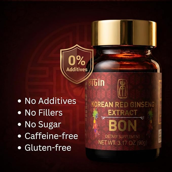 Bon Korean Red Panax Ginseng Extract - 100% Pure Concentrate - No Additives Extra Strength Supplement - Caffeine Free Energy, Focus & Immune Support - 90g