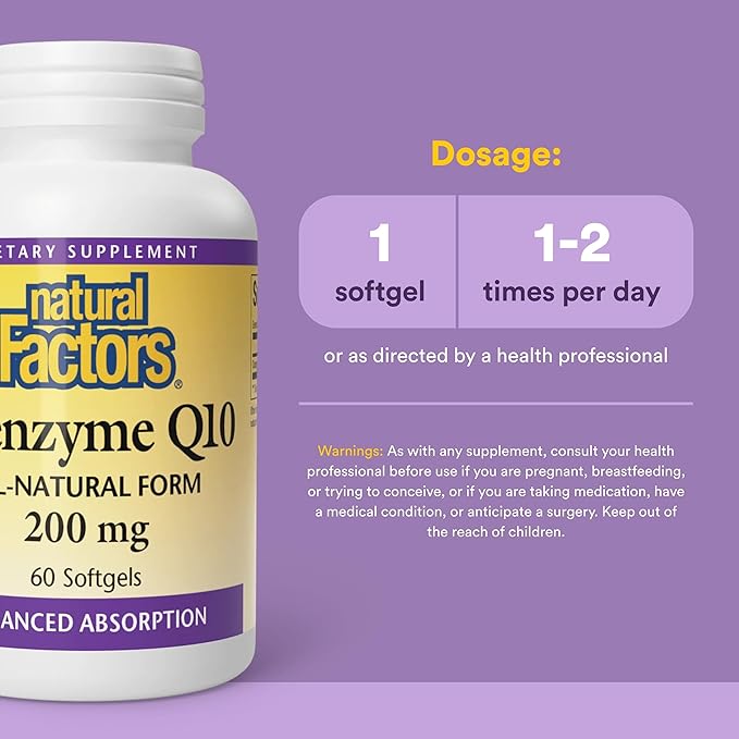 Natural Factors Coenzyme Q10 - Antioxidant Support Supplement Supports Cellular Energy Production - Better Absorption Aids Healthy Heart Function - 200 mg, 60 Softgels (60 Servings)