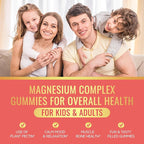 Magnesium Complex Gummies for Kids & Adults- Magnesium Glycinate, Taurate, Citrate, Malate Supplement-Support Calm Stress Relief, Bone, Muscle, Mood Vegan, Peach & Mango Flavor, 60 Gummies