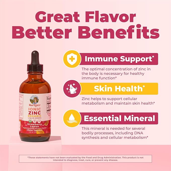 MaryRuth's Organic Liquid Zinc Supplement for Kids & Adults | Immune Support | Skin Health | Antioxidant | Cellular Metabolism | Zinc Sulfate | Vegan | Non-GMO | Sugar Free | Gluten Free | 4 oz