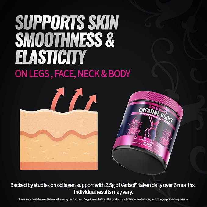 Creatine for Women – Booty Builder Supplement with Collagen & BCAA – Supports Muscle Development, Post-Workout Recovery, Skin Elasticity, Healthy Hair & Nail | Unflavored – 30 Servings