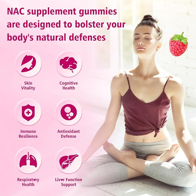 2 Pack NAC Gummies Sugar-Free, N-Acetyl Cysteine NAC Supplement 1000mg for Antioxidants, Immune Support, Non-GMO, Gluten-Free, Vegan – Raspberry Flavor, 120 Gummies