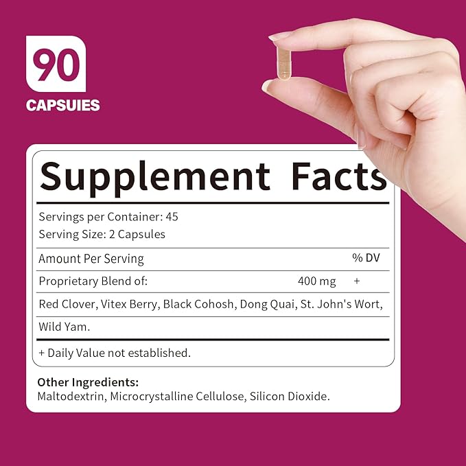 HERBENENERGYflow Red Clover Capsules, 90 Count. Women Health Supplement | Women’s Health Support, Menopause Support & PMS Relief. | Non-GMO, Vegetarian Capsules w/Black Cohosh Dong Quai.