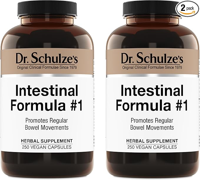 Dr. Schulze's Intestinal Formula #1 - Bowel Movement Supplement for Colon Health Support - Bloating & Constipation Aid - Intestinal Cleanse - All-Natural - Plant-Based - Vegan - 250 Count - 2 Pack