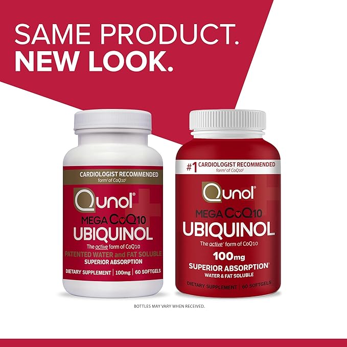 Qunol Mega Ubiquinol Coq10 100mg, Superior Absorption, Patented Water and Fat Soluble Natural Supplement Form of Coenzyme Q10, Antioxidant for Heart Health, 60 Softgels, Pack of 2