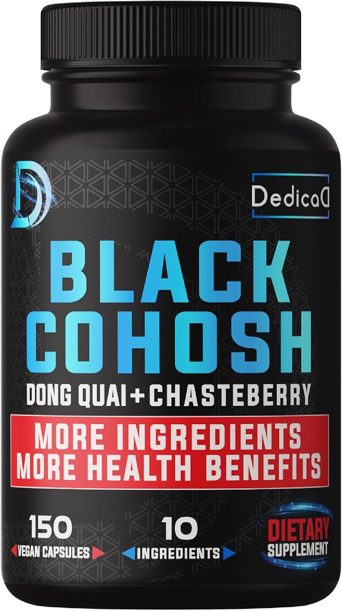 DEDICAD 12in1 Black Cohosh 5-Month Supply for Menopause Support Supplement with Dong Quai, Chasteberry, Red Raspberry, Licorice, Wild Yam & More - 150 Capsules