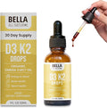 Bella All Natural Vitamin D3 K2 Liquid Drops 5000 IU (Unflavored) - Omega 3 with MCT Oil - Liquid Vitamin D Drops for Adults - This D3 K2 Drops Help Support Heart, Bone & Immune Health