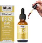 Bella All Natural Vitamin D3 K2 Liquid Drops 5000 IU (Unflavored) - Omega 3 with MCT Oil - Liquid Vitamin D Drops for Adults - This D3 K2 Drops Help Support Heart, Bone & Immune Health