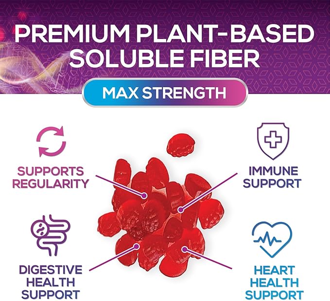 Fiber Gummies For Adults - Daily 3X Strength Soulable Fiber 4g Per Serving Gummy Supplement, Prebiotic Gummy Digestive Health Support - Plant Based Fiber Regularity & Digestion Support - 60 Gummies