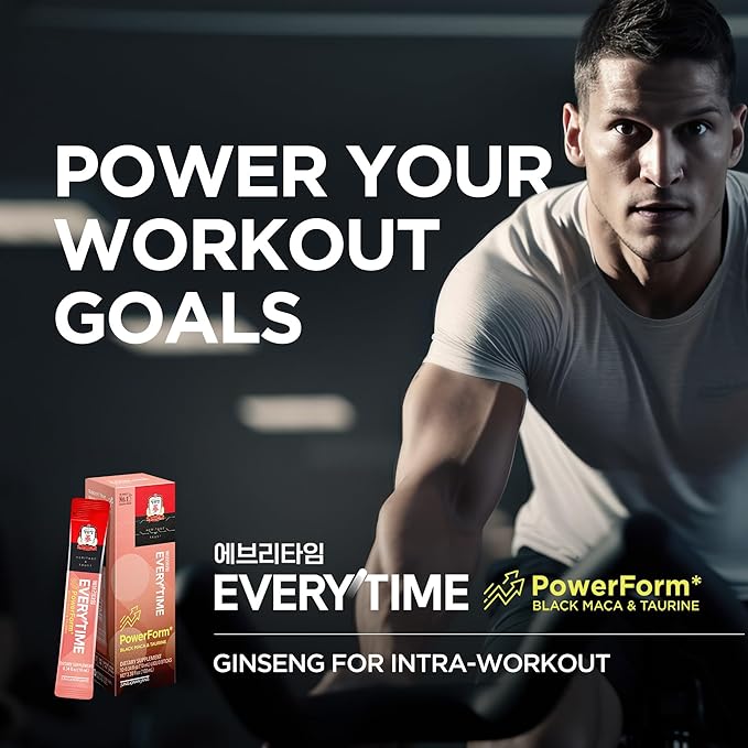 JUNG KWAN JANG Everytime PowerForm - Intra Workout Herbal Energy Drink Packets with Korean Red Ginseng, Black Maca Root & Taurine - Non GMO (0.33 fl oz, 10 Sticks)