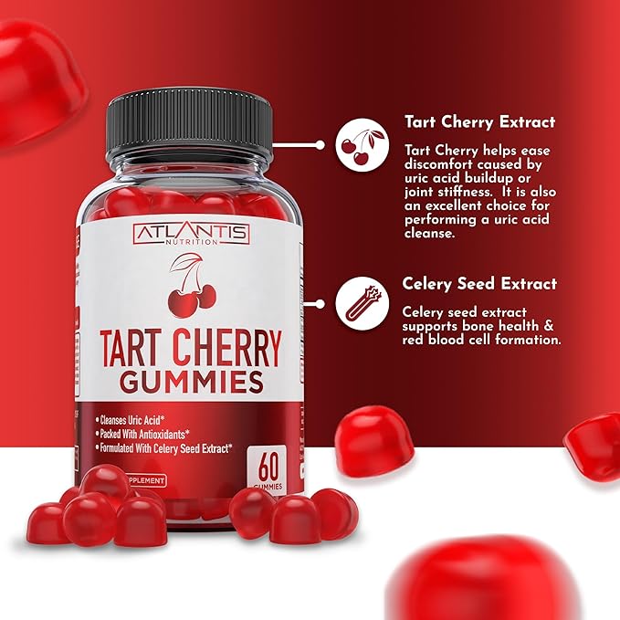 Atlantis Nutrition Tart Cherry Gummies 2-Pack with Celery Seed Extract - Advanced Uric Acid Cleanse for Immediate Relief. Powerful Antioxidant with Joint Support - 120 Gummies