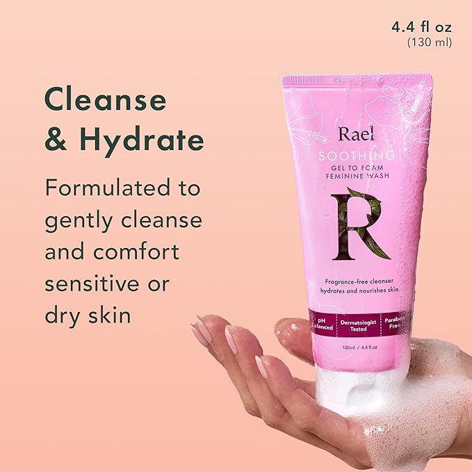 Rael Feminine Wash, Soothing Gel to Foam for Women, Intimate Care, Clean Ingredients (4.4 Fl Oz, Pack of 2)