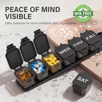 Extra Large Weekly Pill Organizer - Waterproof 7-Day Pill Box, Portable Vitamin & Supplement Case, Easy to Open Design, Ideal for Travel and Daily Medication Management,Black