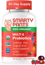 SmartyPants Organic Kids Multivitamin Gummies: Probiotics, Omega 3 (ALA), Vitamin D3, C, Vitamin B12, B6, A, K & Zinc for Immune Support, Biotin, Three Fruit Flavors, 120 Count (30 Day Supply)