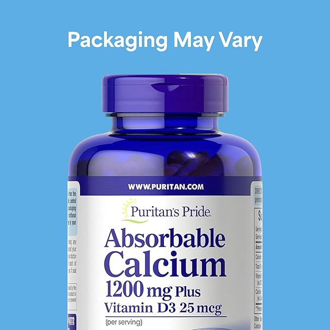 Puritan's Pride Absorbable Calcium 1200 mg Plus Vitamin D3 25mcg 1000 IU With Bone-Active™, Dietary Supplement For Bone Strength, Heart, Nerve, Muscle, And Immune Support, 100 Rapid Release Softgels