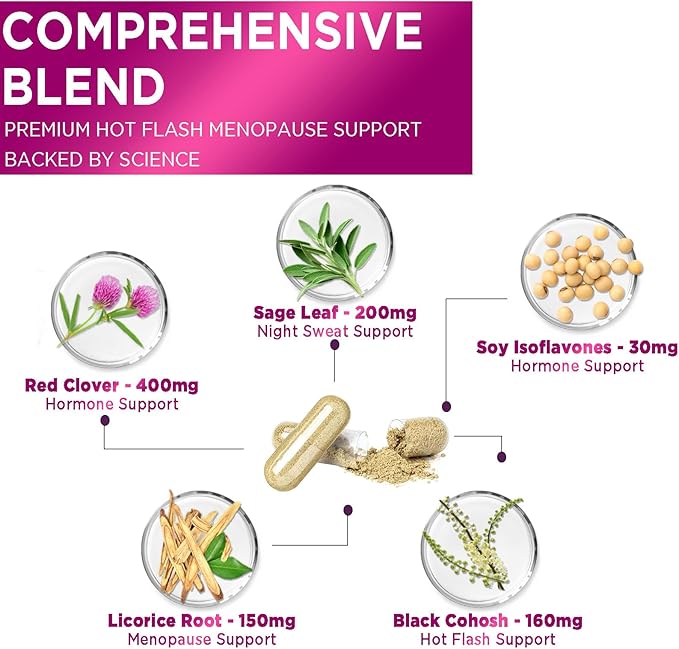 Menopause Supplements for Women - Complete Menopause Relief with Dong Quai & Black Cohosh - For Natural, Mild Hot Flash & Night Sweats - Hormone, Energy & Balance Support, Bottled in USA - 60 Capsules