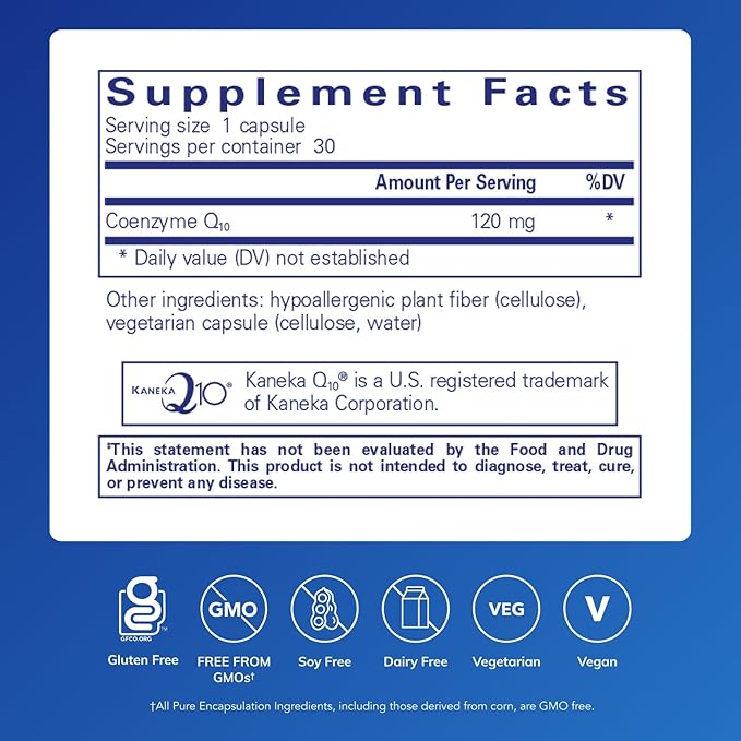 Pure Encapsulations CoQ10 120 mg - Coenzyme Q10 Supplement for Heart Health, Energy, Antioxidants, Brain & Memory Health - Cellular Health, Cognition & Cardiovascular Support* - 30 Capsules
