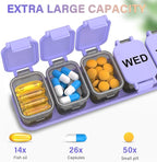 Extra Large Weekly Pill Organizer - XL Vitamin Holder with 7 Detachable Compartments, Portable Medicine Pill Organizer for Supplements, Daily Pill Case for Home and Travel,Purple