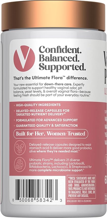 Renew Life Ultimate Flora Vaginal Probiotics for Women | 6 Billion CFU | 60 Delayed Release Vegan Capsules | Vaginal Health and pH Balance | Dairy, Soy and Gluten Free Supplement