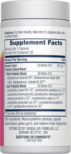 Renew Life Women's Probiotic Capsules, 50 Billion CFU Guaranteed, Supports pH Balance, Vaginal, Urinary, Digestive and Immune Health(2), L. Rhamnosus GG, Dairy, Soy and Gluten-Free, 30 Count
