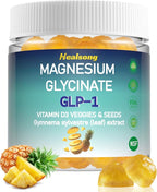 GLP-1 Magnesium Glycinate Gummies Supplements with Magnesium Malate & Taurate | Vitamin D3 Spinach | Kale | Broccoli | 90 Count with Gymnema Sylvestre, Green Tea Phytosome (Pineapple)
