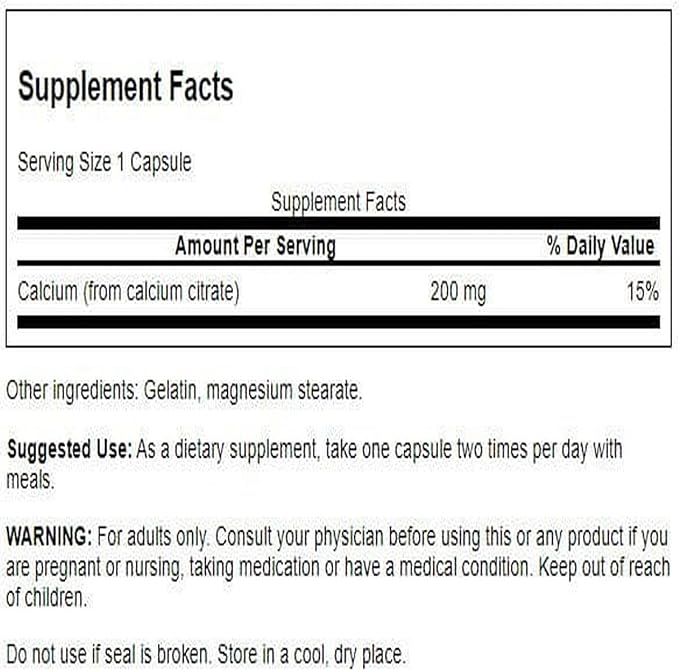 Swanson Calcium Citrate 200 mg 60 Caps (2 Pack)