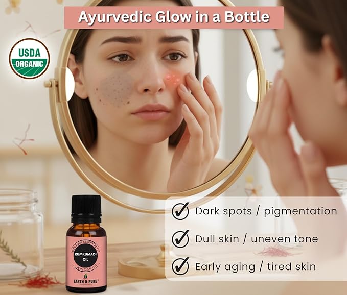 Earth N Pure Kumkumadi Tailam Face Oil Enriched with Saffron and 24 Powerful Herbs, Natural & Therapeutic Grade Pack of 2 | 15 ml