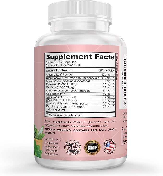 Candida Cleanse Supplement for Balance & Support, Candidase Detox, Women & Men. Gut Health & Flora, pH Level, Intestinal Health. Lactospore® Probiotics. Anti Yeast Overgrowth W/ Oregano, Caprylic Acid