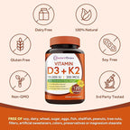 Doctor's Recipes Vitamin D3 K2, 10,000 IU, 200 mcg, MK-7, Strong Bone Density, Teeth, Immune, Heart Support, Energy, Calcium Absorption, No Soy & Gluten, Non-GMO, 120 Softgels