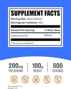 BulkSupplements.com Coenzyme Q10 Powder - Coenzyme Q10 200mg Supplement, Nutritional Supplement - Gluten Free, 200mg per Serving, 100g (3.5 oz) (Pack of 1)