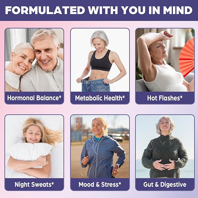 Menopause Supplements for Women, Sugar-Free, 16-in-1 Menopause Relief with Black Cohosh & Ashwagandha, 20 Billion CFU Probiotics, Hormone Harmony for Women, Night Sweats & Mood Swings, 60 Gummies