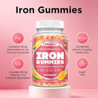 Center-Filled Iron Gummies for Adults & Kids - Iron Supplement with Vitamin B6, B12, C, Zinc, Folate - Support Women Iron Deficiency, Anemia, Blood Builder - Sugar Free Vegan 60ct Peach & Mango Flavor