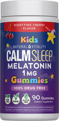 Natural Vitality Kids Calm Sleep Melatonin 1mg Gummies | Nighttime Cherry Flavor | 100% Drug Free | Non-GMO, Vegan & Gluten Free Supplement | 90 Count