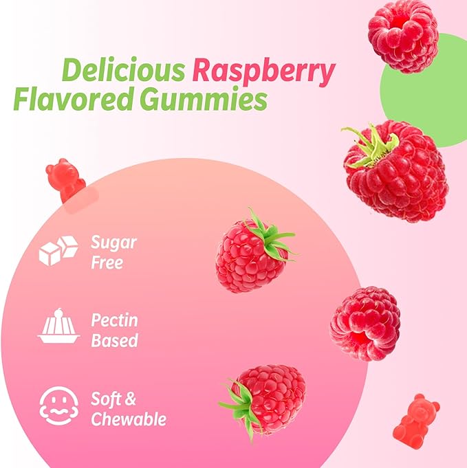 Magnesium Glycinate Gummies, High Absorption Magnesium Glycinate Supplements for Relaxation, Magnesium Chews for Adults and Kids, Raspberry Flavor 60 Count